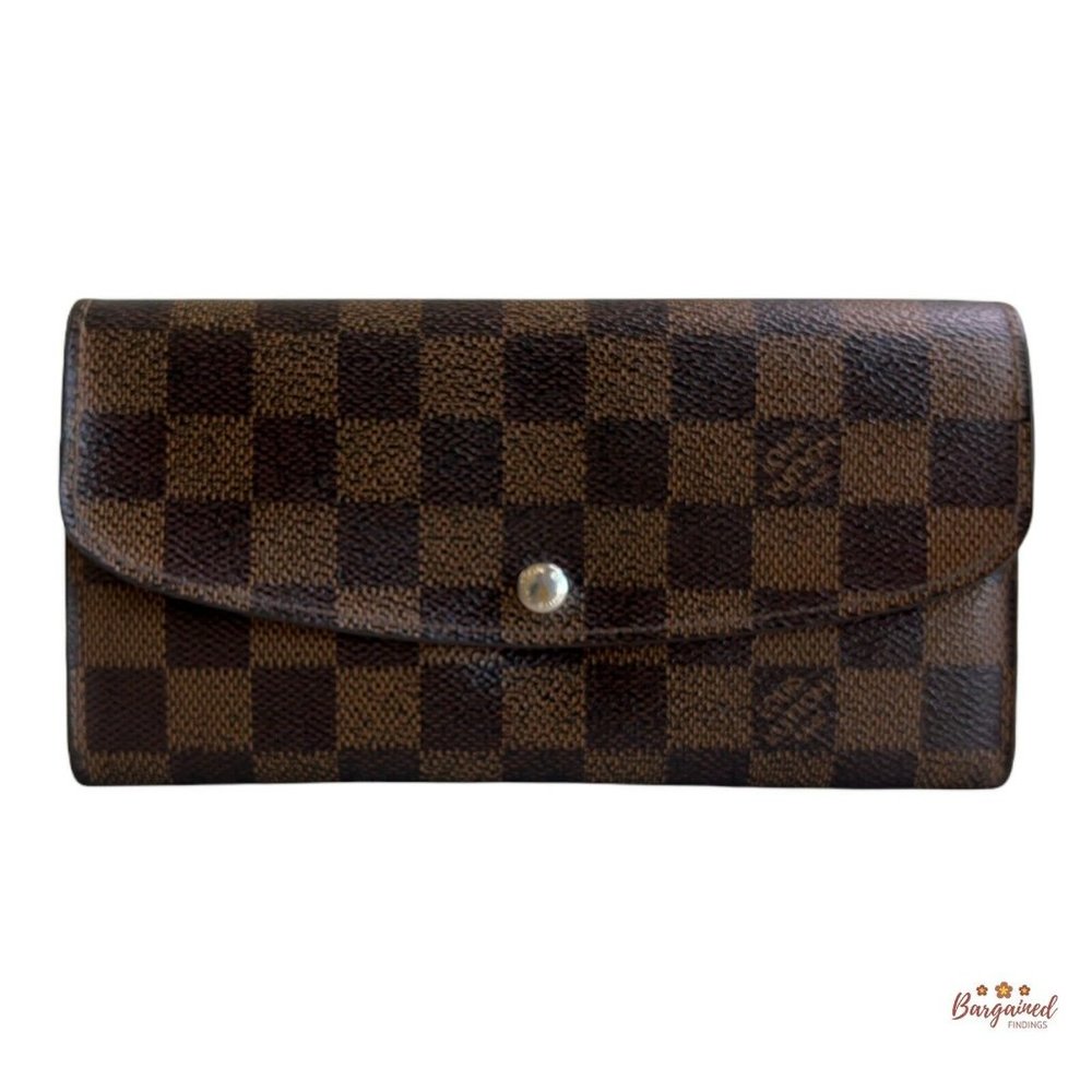 Authentic Louis Vuitton Damier Ebene Canvas Leather Emilie Long Wallet CA0193